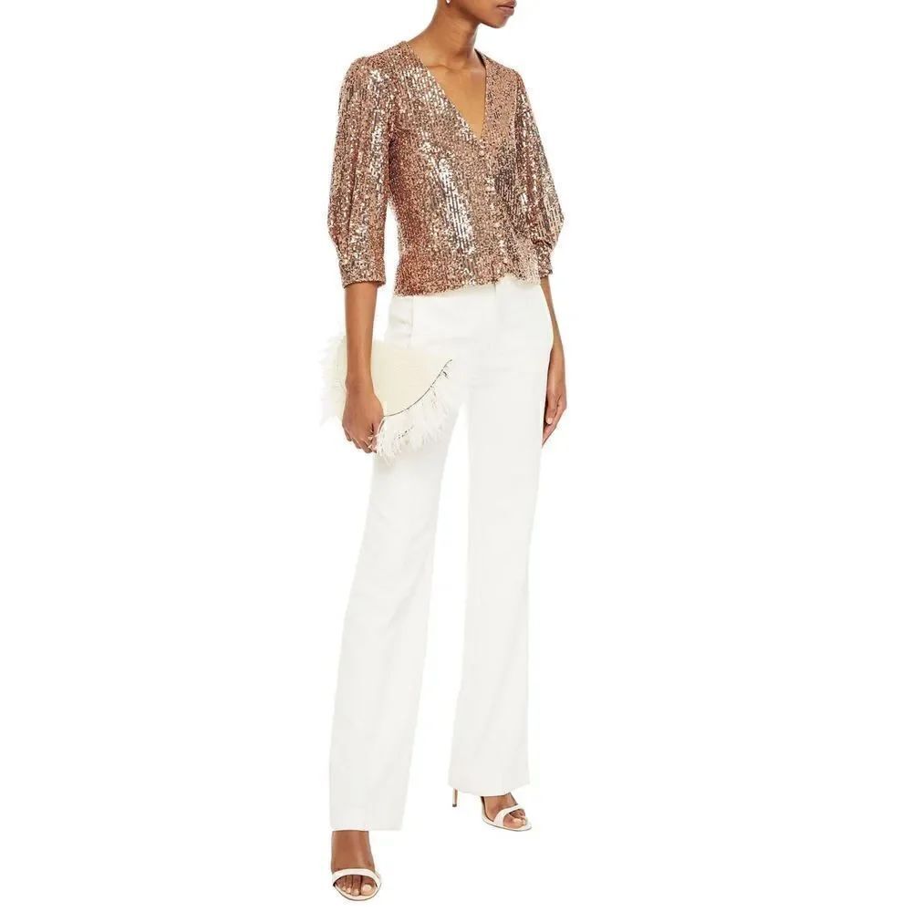 Maje Rose Metallic Gathered Sequin Tulle Top NWT Size 1 (Small)